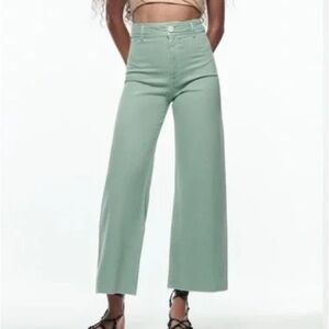ZARA Marine Straight High Rise Jean Green